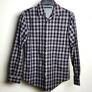 Perry Ellis Gray, Red and White Plaid Long sleeve Button down Shirt Sz SM